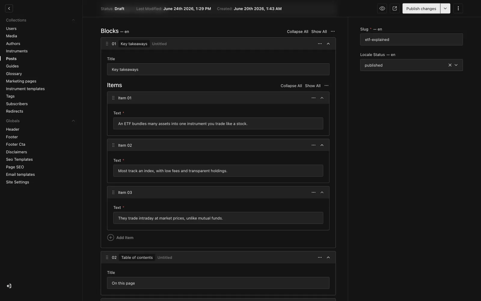Block editor in the admin